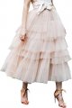 Women's Nude Pink Layered Mesh Tutu A-Line Midi Skirt