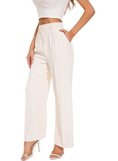 Women's Wide Leg Pants High Elasticity Waist Back Business Work Pants Long