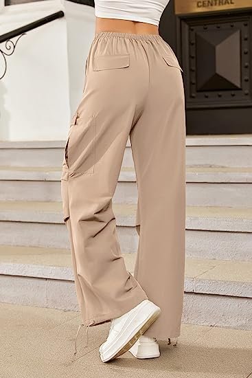 Women's Loose Cargo Pants High Waist Casual Wide Leg Drawstring Trousers